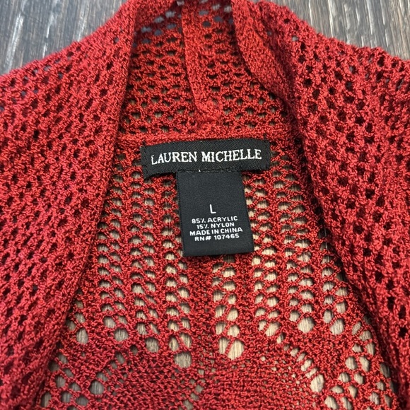 🟣 LAUREN MICHELLE RED KNIT SLEEVELESS CARDIGAN SIZE LARGE - Picture 5 of 7